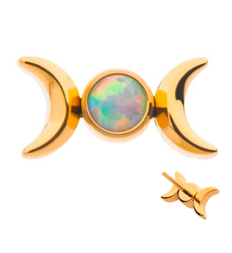 24kt Gold PVD Double Crescent White Opalite Titanium Threadless Top