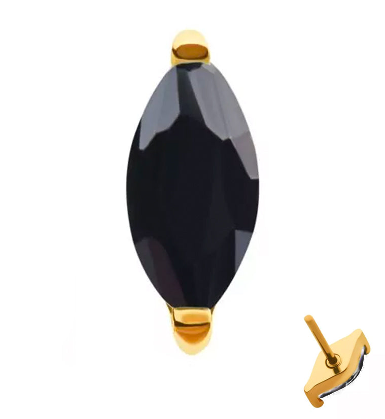 24kt Gold PVD Empress Black CZ Threadless Titanium Top