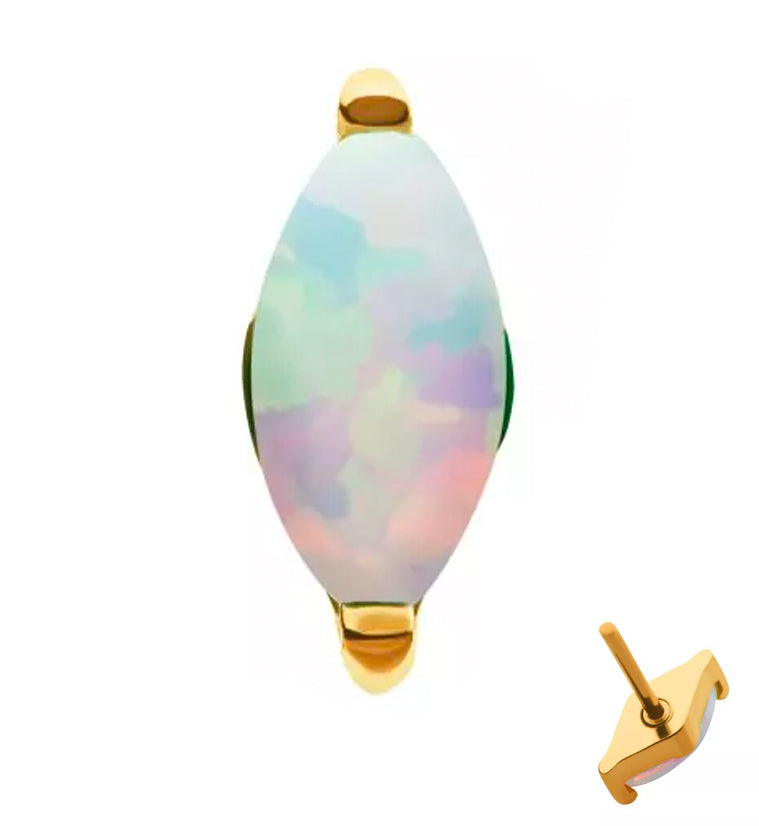 24kt Gold PVD Empress White Opalite Threadless Titanium Top