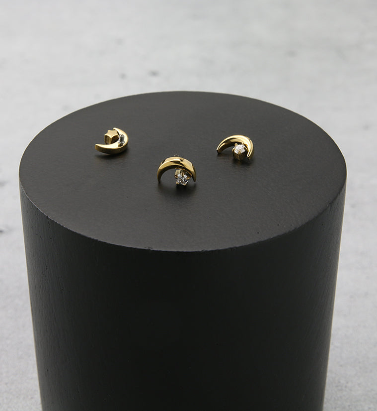 24kt Gold PVD Half Moon CZ Internally Threaded Titanium Top