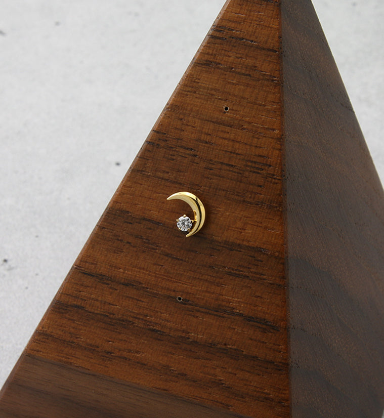 24kt Gold PVD Half Moon CZ Threadless Titanium Top