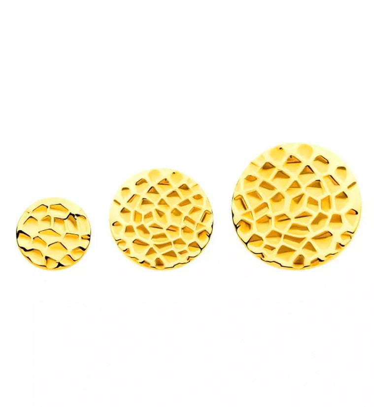 24kt Gold PVD Hammered Disk Internally Threaded Titanium Top