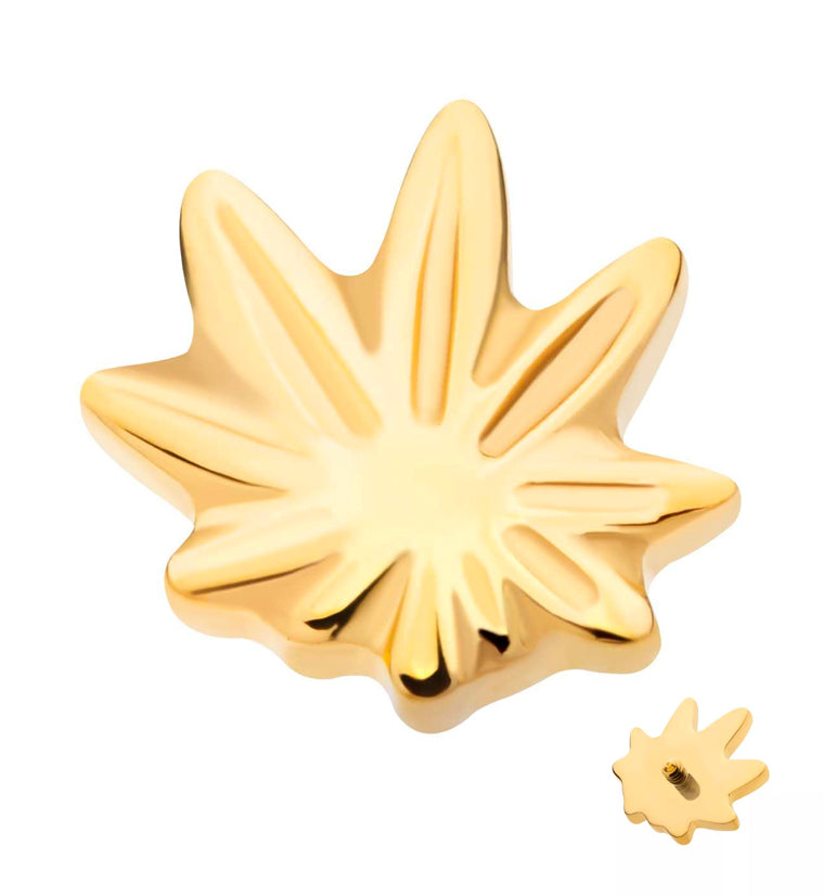 24kt Gold PVD Hemp Leaf Internally Threaded Titanium Top