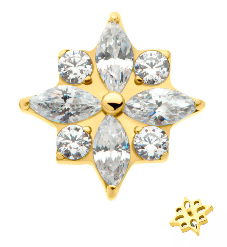 24kt Gold PVD Octagram Star CZ Internally Threaded Titanium Top