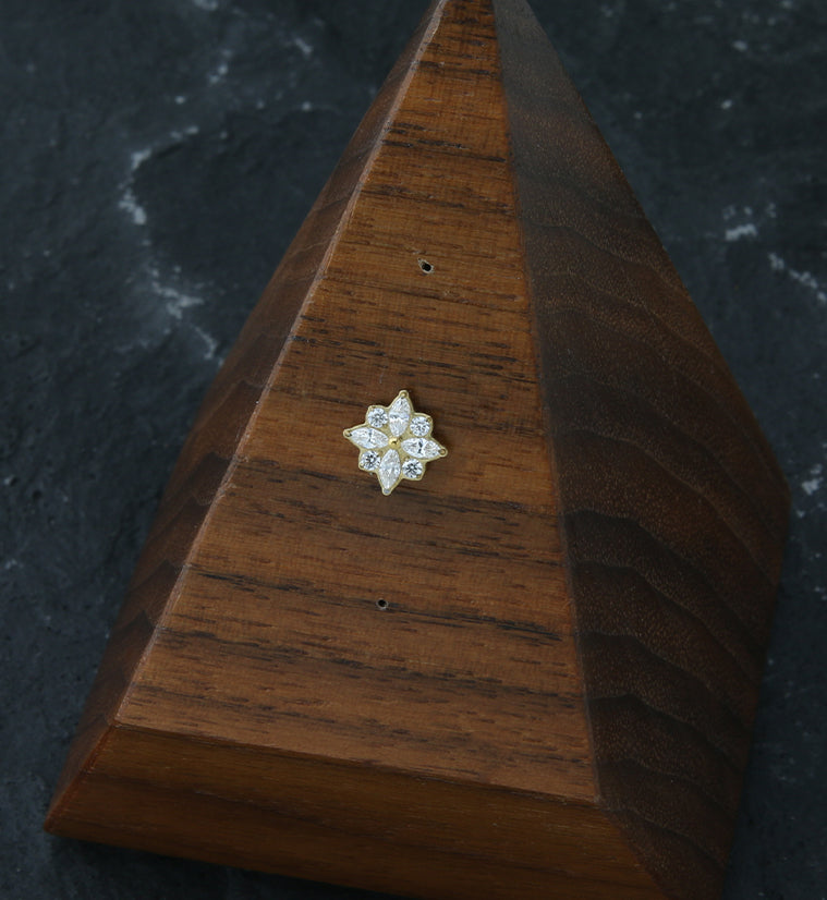 24kt Gold PVD Octagram Star CZ Threadless Titanium Top