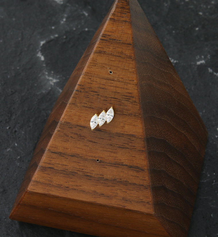 24kt Gold Slant CZ Threadless Titanium Top