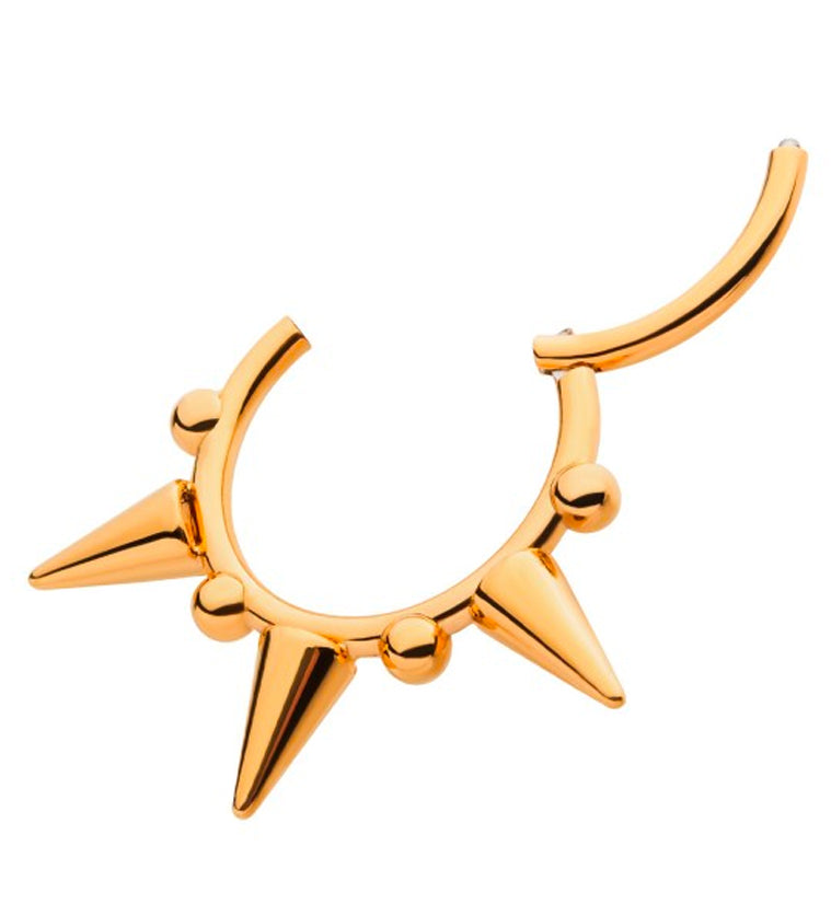 24kt Gold PVD Spike Titanium Hinged Segment Ring