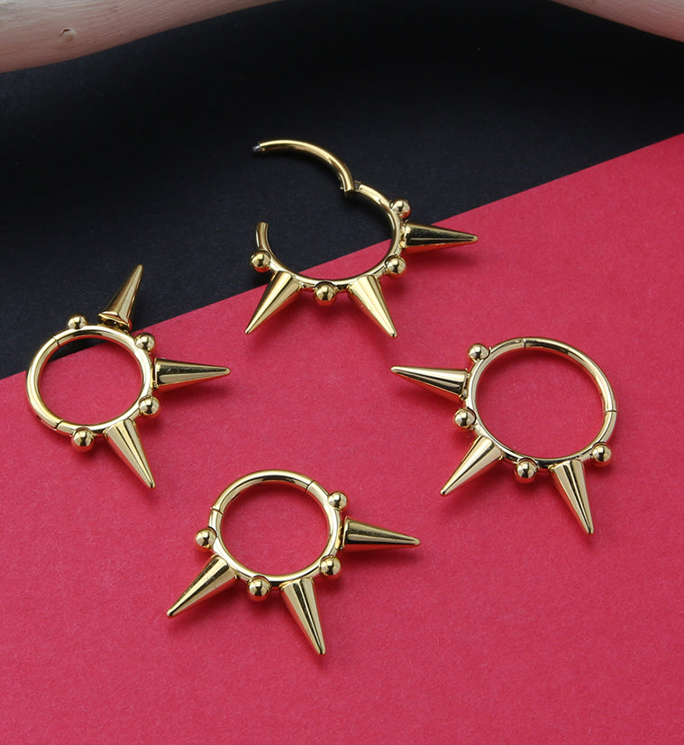 24kt Gold PVD Spike Titanium Hinged Segment Ring