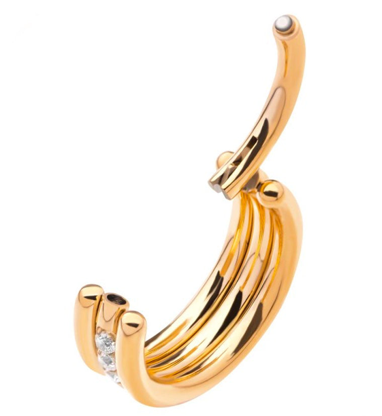 24kt Gold PVD Stacked Core CZ Titanium Hinged Segment Ring