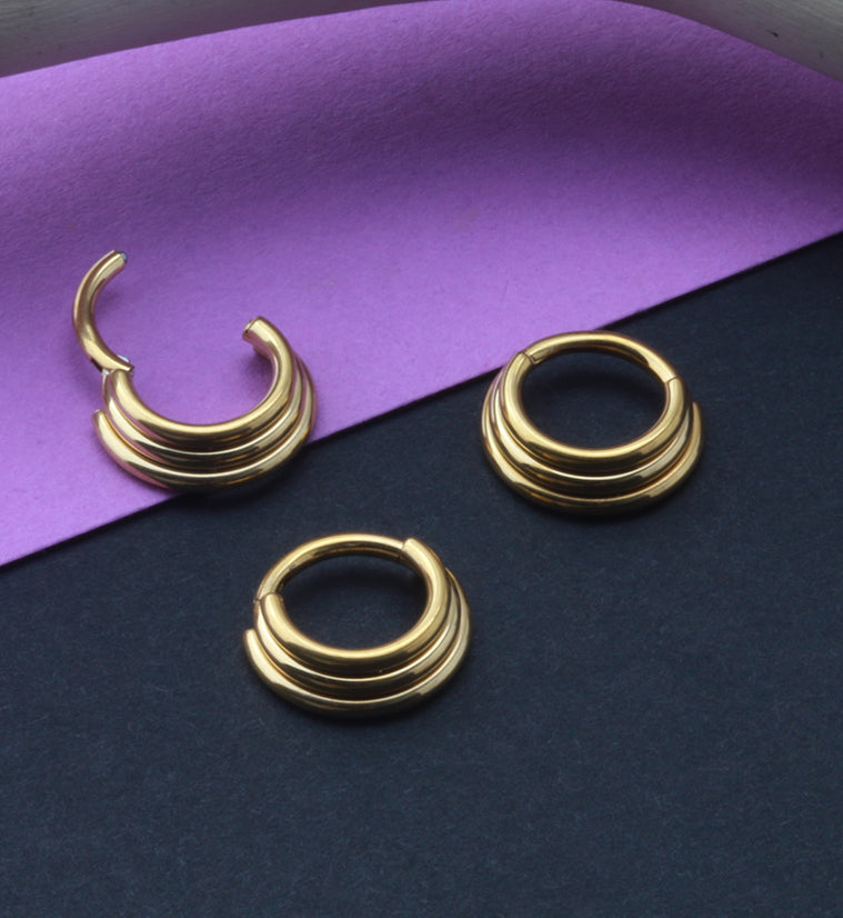 24kt Gold PVD Titanium Triple Layered Hinged Segment Ring