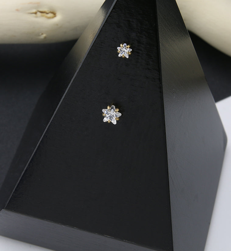 24kt Gold PVD Titanium Star CZ Threadless Top