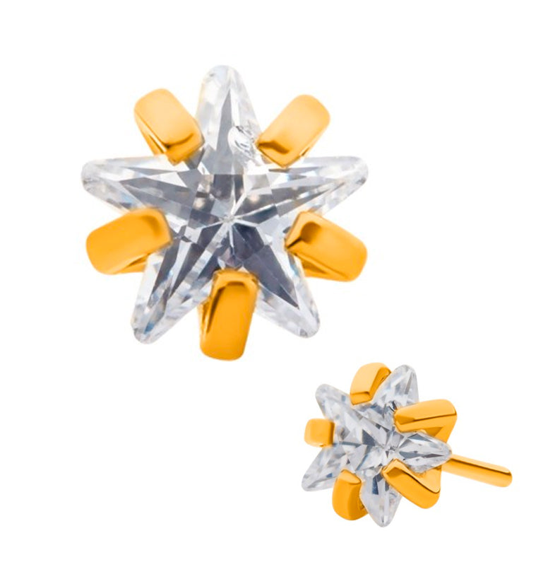 24kt Gold PVD Titanium Star CZ Threadless Top