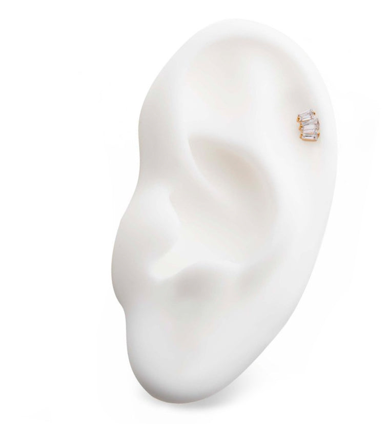 24kt Gold PVD Trinal CZ Threadless Titanium Top