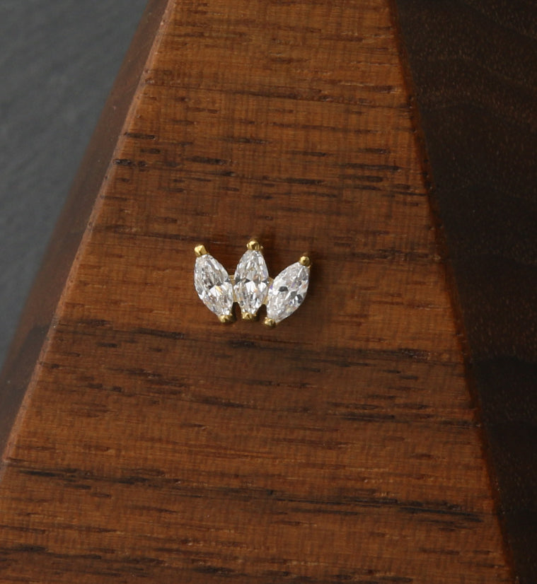 24kt Gold PVD Triple Empress CZ Threadless Titanium Top