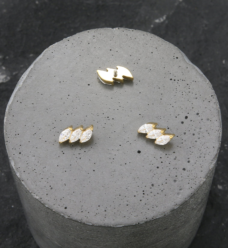 24kt Gold Slant CZ Internally Threaded Titanium Top