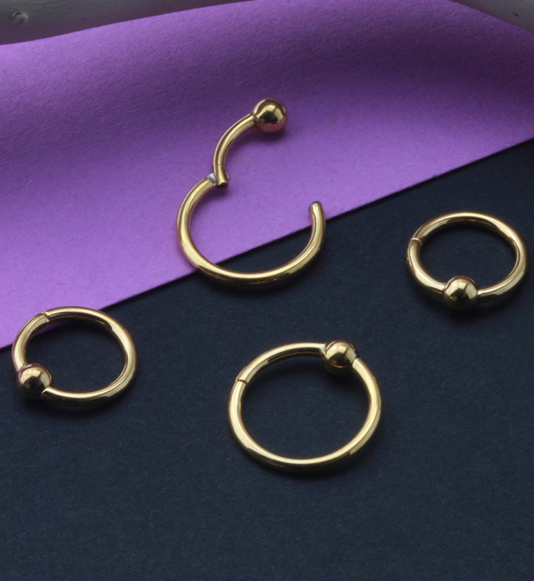 24kt PVD Gold Titanium Hinged Segment Captive Bead Ring