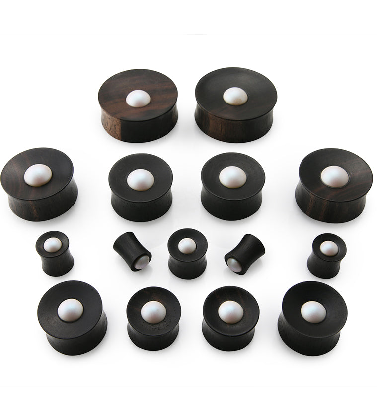 Areng Wood Plugs with Swarovski Pearl Inlay