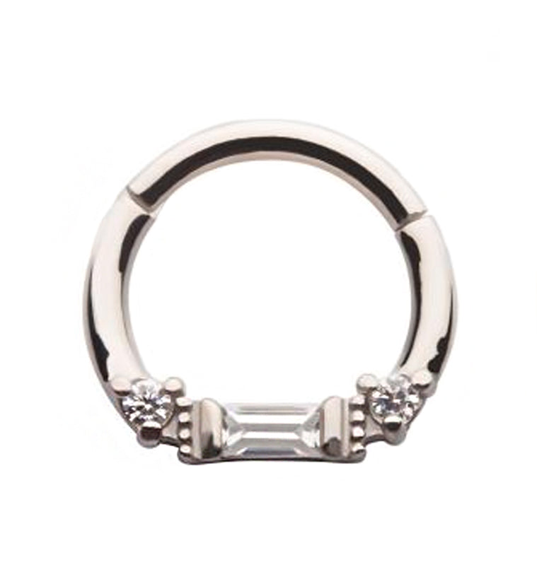 Round & Baguette CZ Beaded Hinged Segment Ring