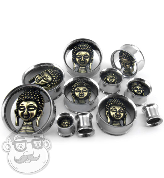 3D Buddha Stainless Steel Tunnel Plugs