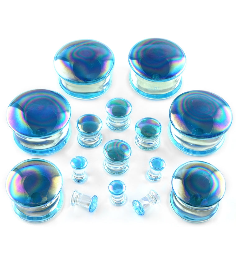 Blue Oil Splash Glass Plugs