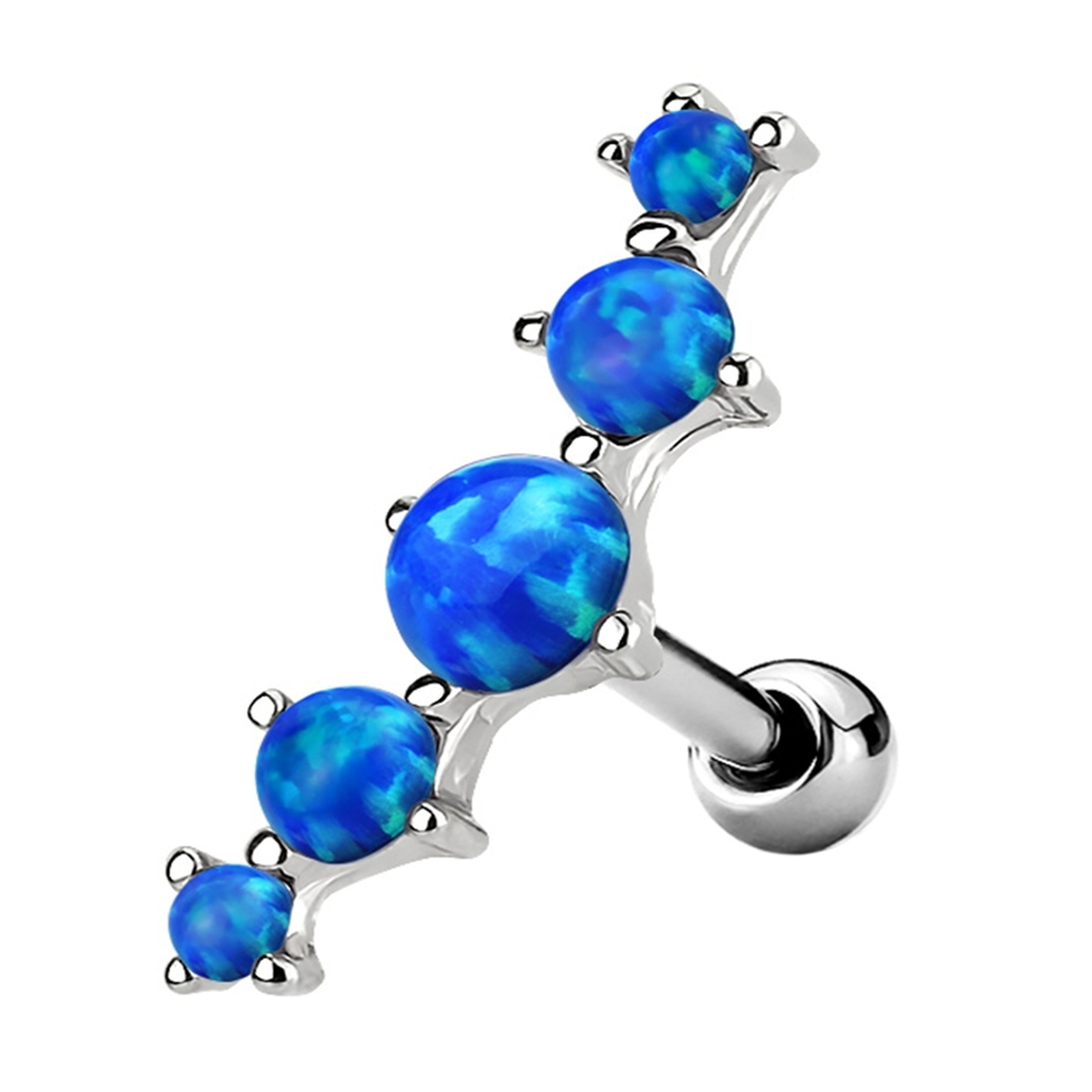 5 Ball Blue Opalite Steel Cartilage / Tragus Ring