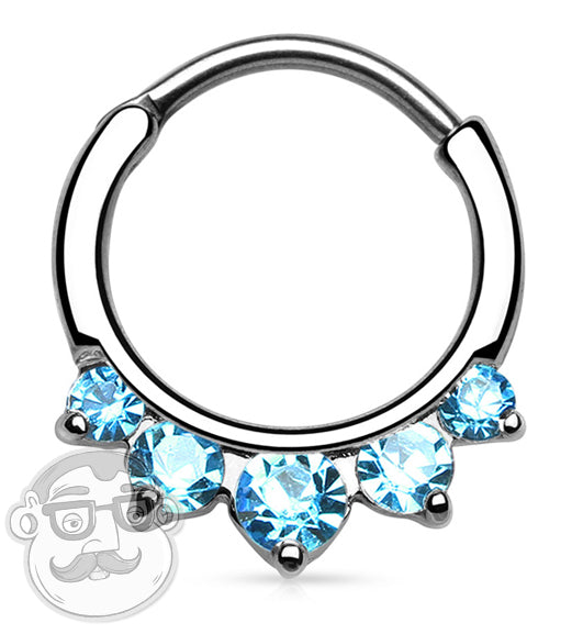 16G FiveAqua CZ Gem Round Septum Clicker