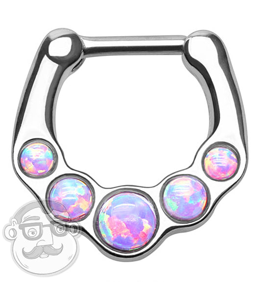16G 5 Purple Opal Stone Stainless Steel Septum Clicker