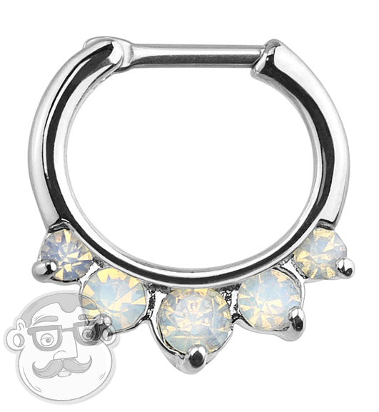 16G Five Stone Clear Opalite Stainless Steel Septum Clicker