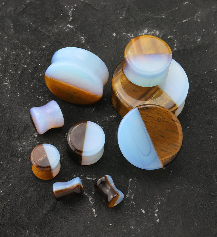 50/50 Opalite And Tigers Eye Stone Plugs