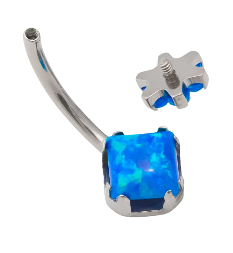 14G Titanium Blue Opal Flower Belly Button Ring