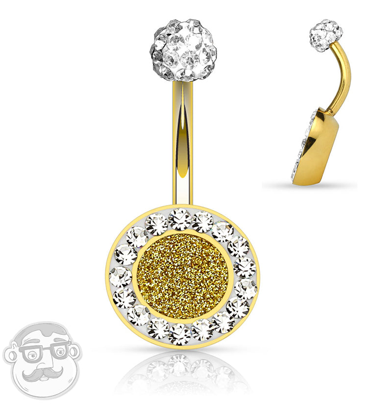 Gold CZ Rim Ciruclar Belly Button Ring