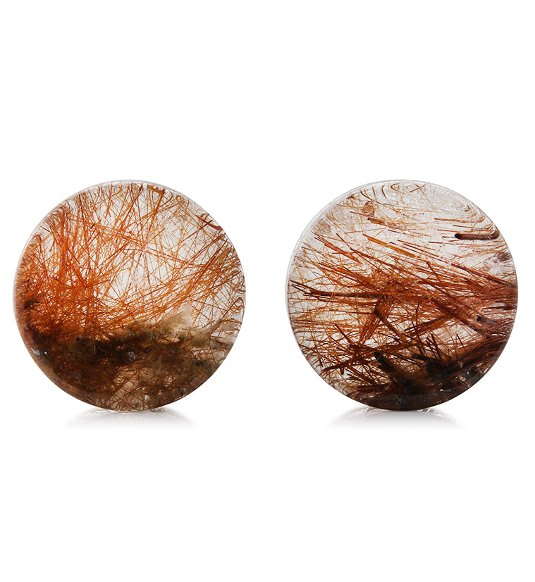 Rutilated Quartz Stone Plugs 1 Inch (25mm) Version 3