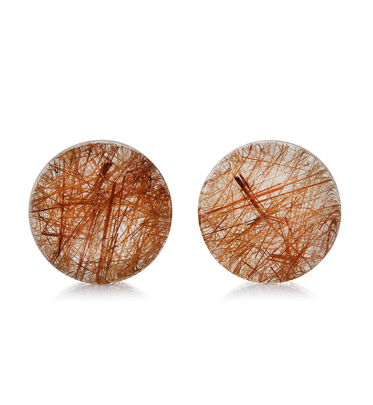 Rutilated Quartz Stone Plugs 3/4 Inch (19mm) Version 15