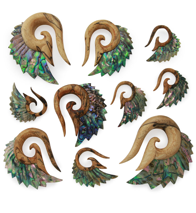 Tamarind Wooden Abalone Shell Angel Wing Hangers