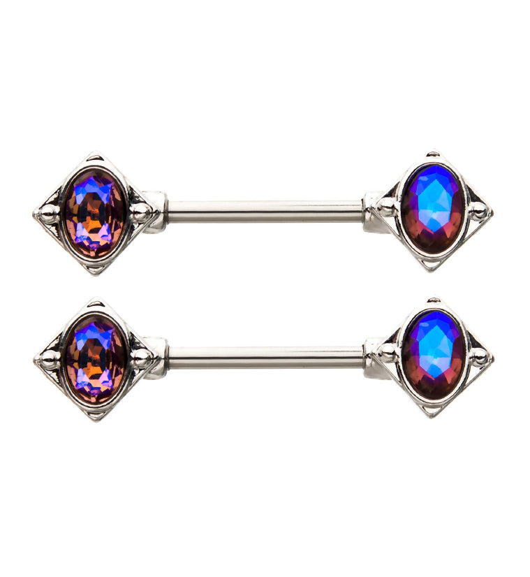 14G Acute Blurple CZ Nipple Ring Barbell