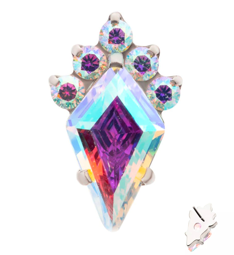 Adorn Rainbow Aurora CZ Threadless Titanium Top