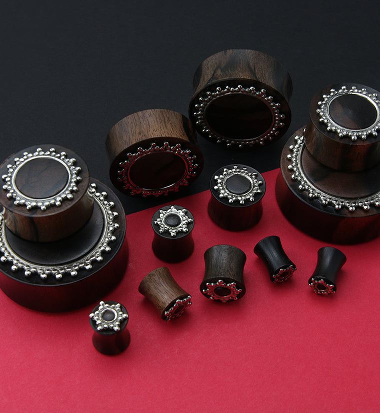 Adorn White Brass Inlay Areng Wood Plugs