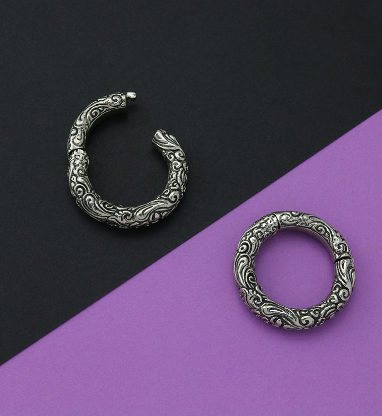 Adorned White Brass Hinged Ear Weights