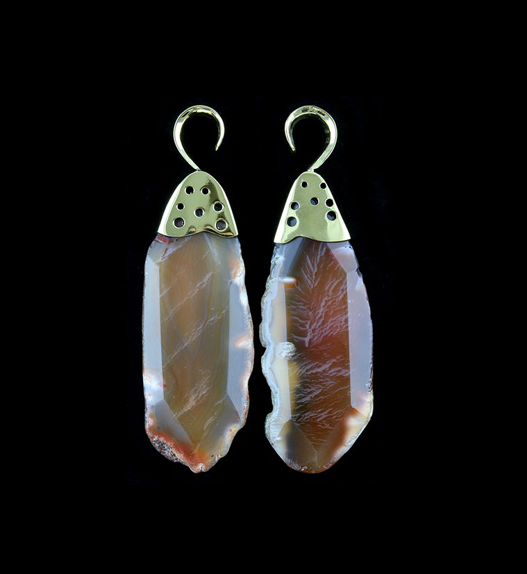 Agate Slice Brass Ear Weights