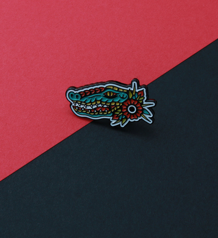 Alligator Rose Enamel Pin