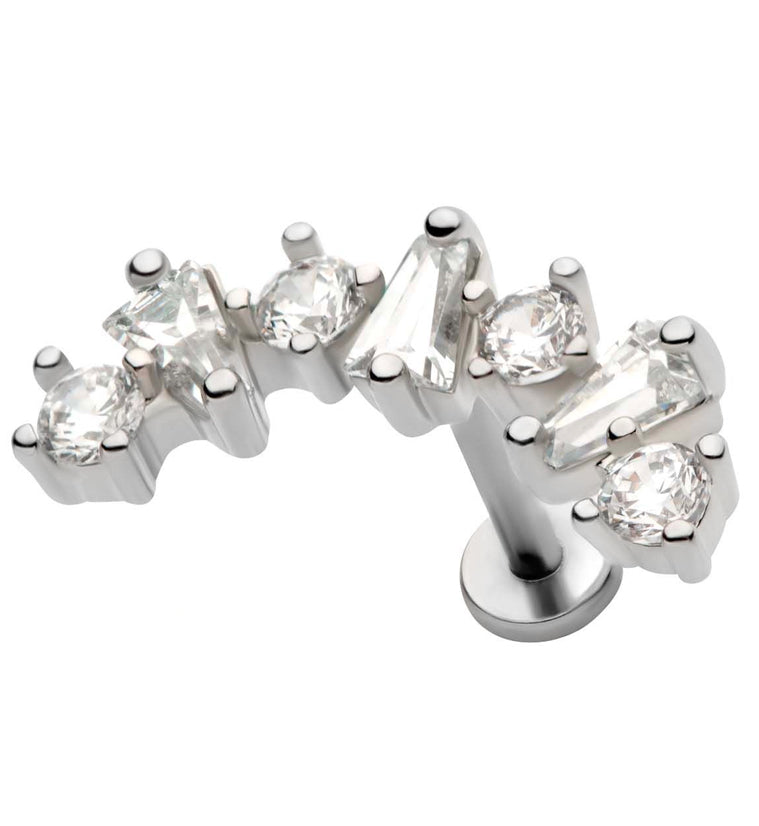 Alternate Clear CZ Stainless Steel Internally Threaded Barbell