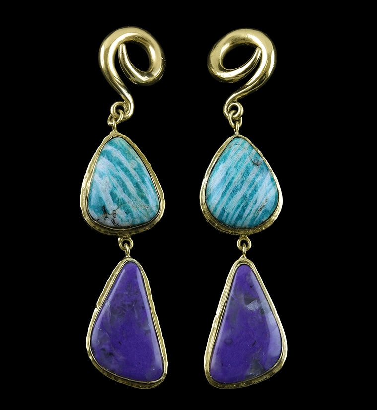 Charoite X Amazonite Stone Brass Ear Weights