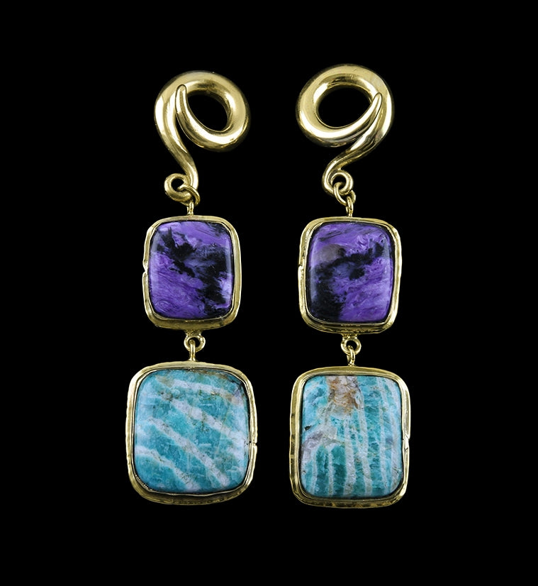 Charoite X Amazonite Stone Brass Ear Weights