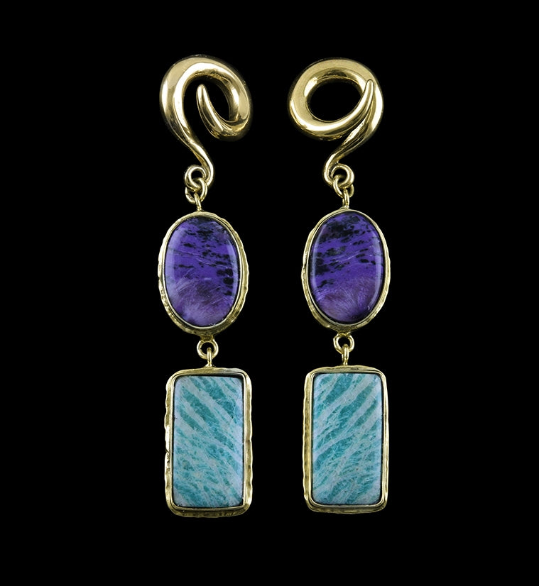 Charoite X Amazonite Stone Brass Ear Weights