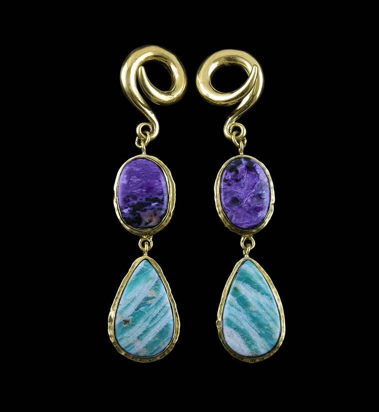 Charoite X Amazonite Stone Brass Ear Weights