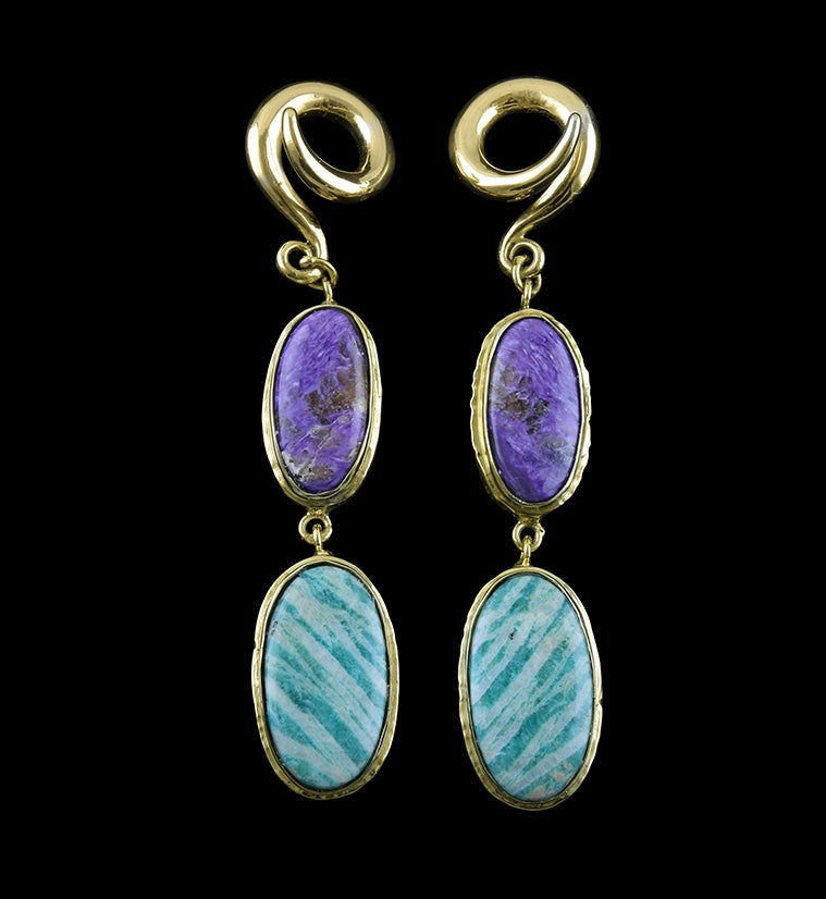 Charoite X Amazonite Stone Brass Ear Weights