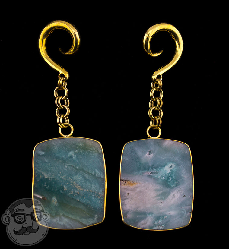 Amazonite Stone Square Brass Hanger