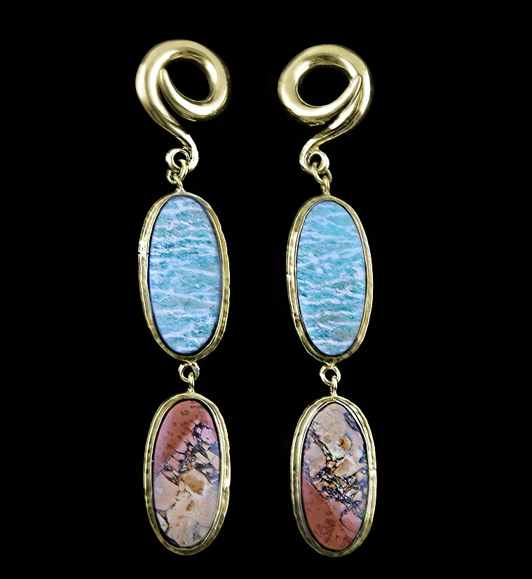 Amazonite X Maligano Jasper Stone Brass Ear Weights