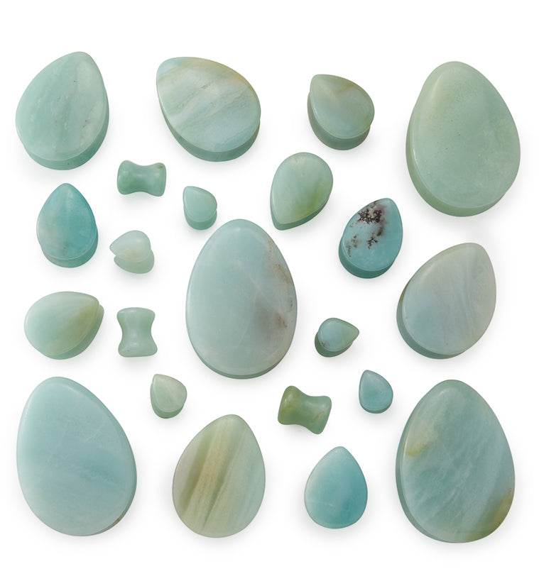 Amazonite Stone Teardrop Plugs