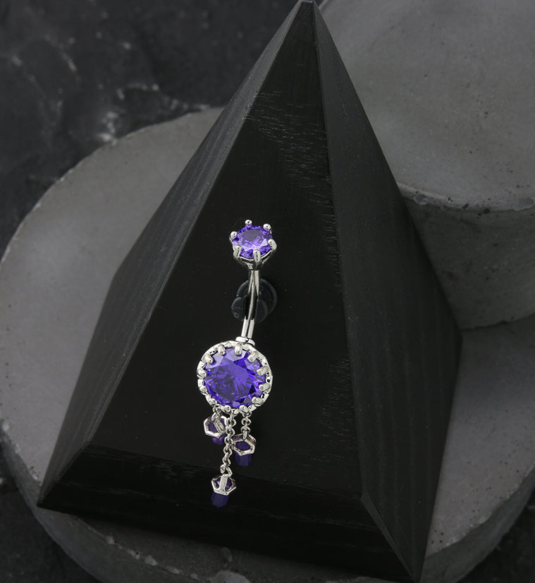 Amethyst Crystal Dangle Stainless Steel Belly Button Ring
